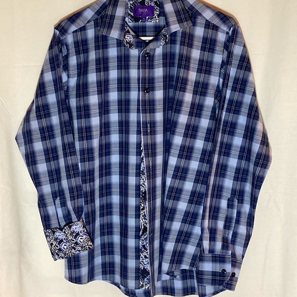 Men’s Blue Plaid Casual Button Down Shirt